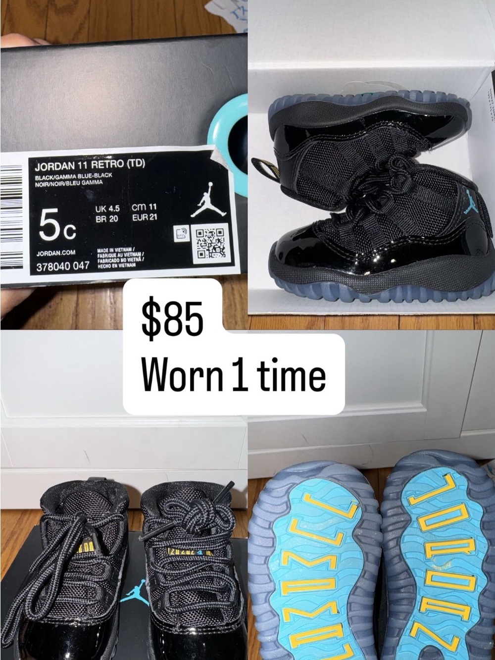 Jordan Kids 11 Retro Sneakers in Black with Gamma Blue Accentsh.8fx0,/ßz/